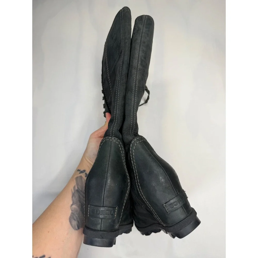 Sorel Joan of Arctic Wedge II Tall Black Leather Waterproof Boots NL2981-010 6.5
